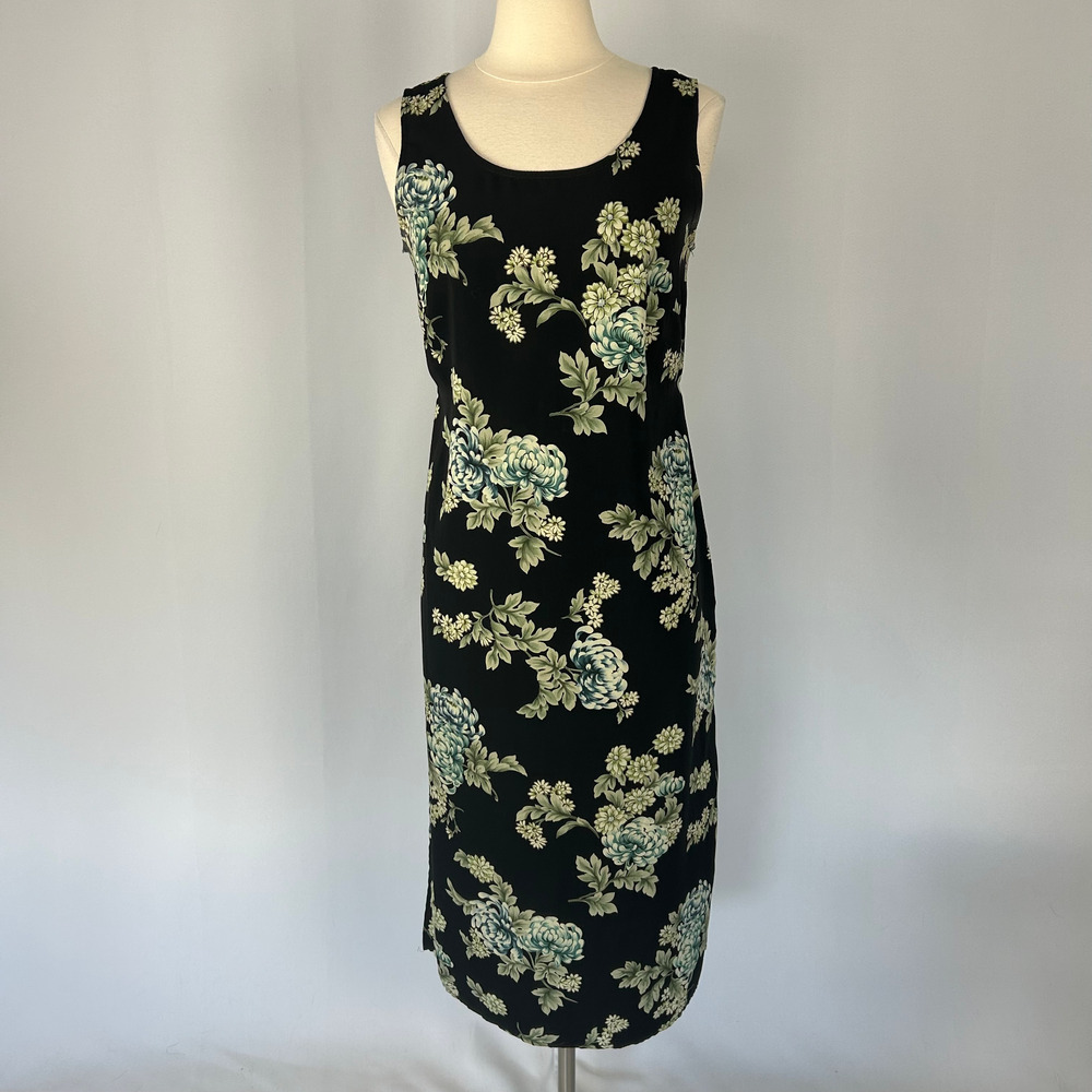 Vtg Midi Dress Size 10P 10 Petite Black Floral Sleeveless Fairy Whimsigoth Y2K